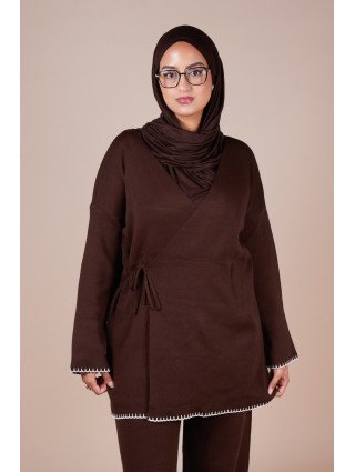 Ensemble croisé maille Marron