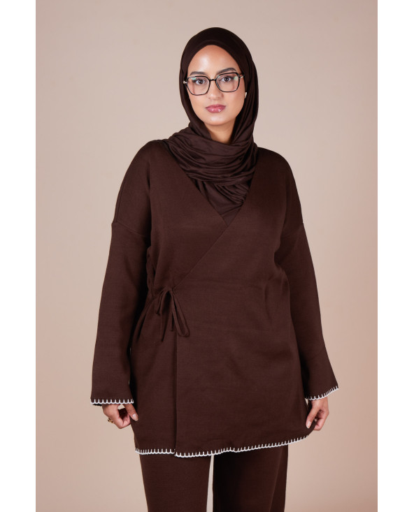 Ensemble croisé maille Marron