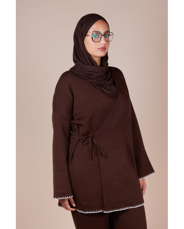 Ensemble croisé maille Marron