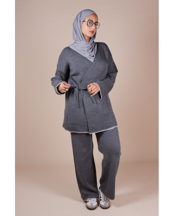 Ensemble croisé maille Gris