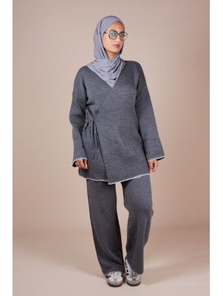 Ensemble croisé maille Gris