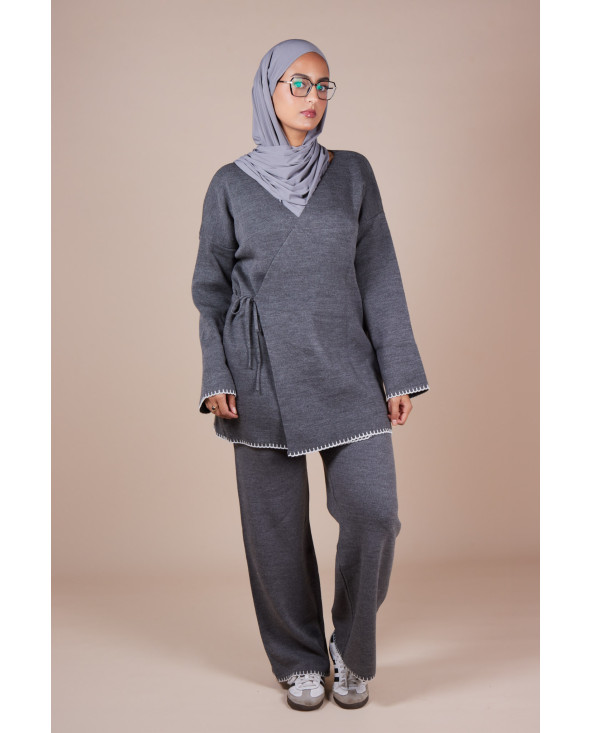 Ensemble croisé maille Gris