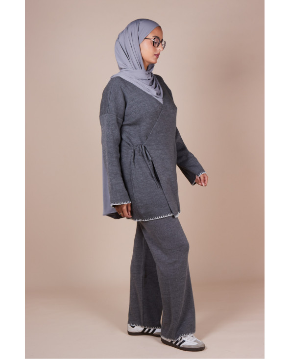 Ensemble croisé maille Gris
