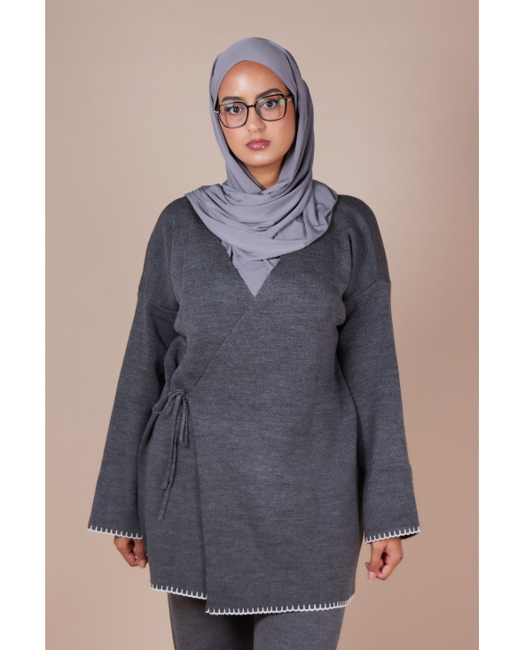 Ensemble croisé maille Gris