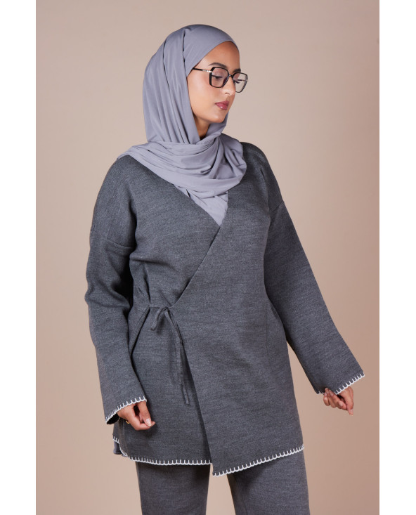 Ensemble croisé maille Gris