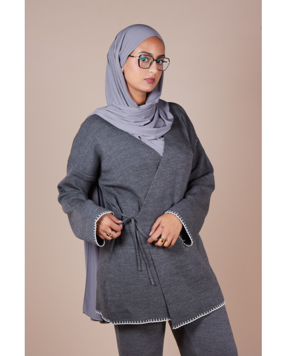Ensemble croisé maille Gris