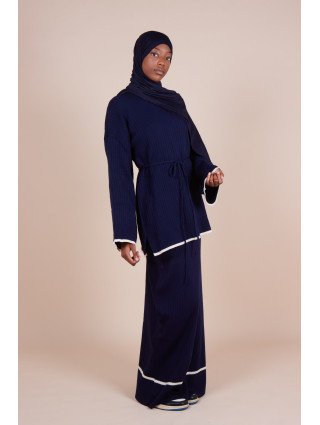 Ensemble jupe maille côtelée ceinture Bleu