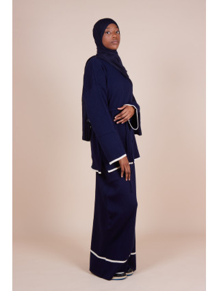Ensemble jupe maille côtelée ceinture Bleu