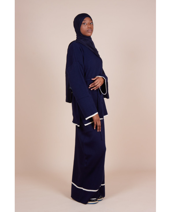 Ensemble jupe maille côtelée ceinture Bleu