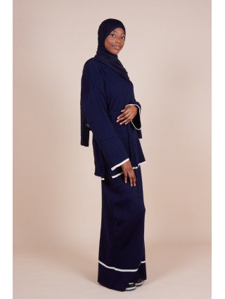 Ensemble jupe maille côtelée ceinture Bleu