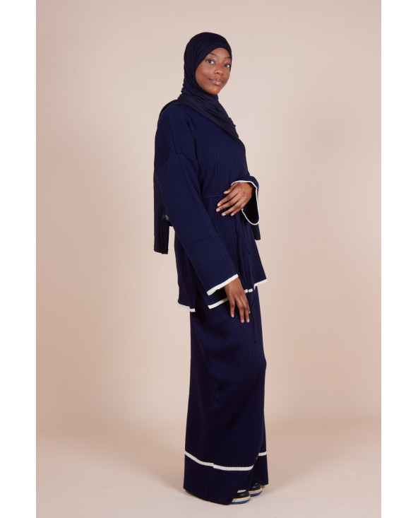 Ensemble jupe maille côtelée ceinture Bleu