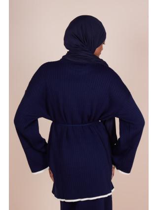 Ensemble jupe maille côtelée ceinture Bleu