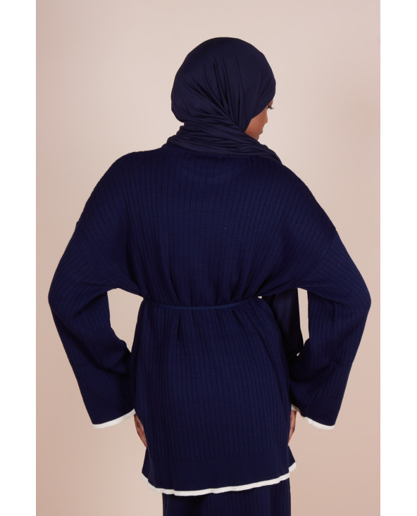 Ensemble jupe maille côtelée ceinture Bleu