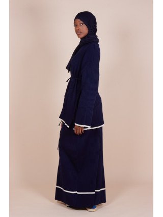 Ensemble jupe maille côtelée ceinture Bleu