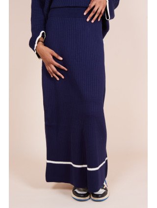 Ensemble jupe maille côtelée ceinture Bleu