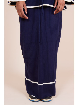Ensemble jupe maille côtelée ceinture Bleu