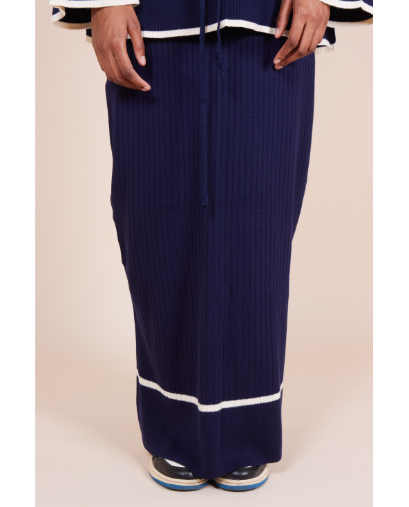 Ensemble jupe maille côtelée ceinture Bleu