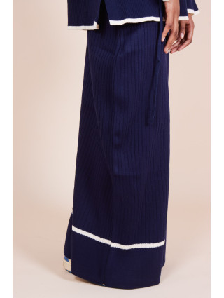 Ensemble jupe maille côtelée ceinture Bleu