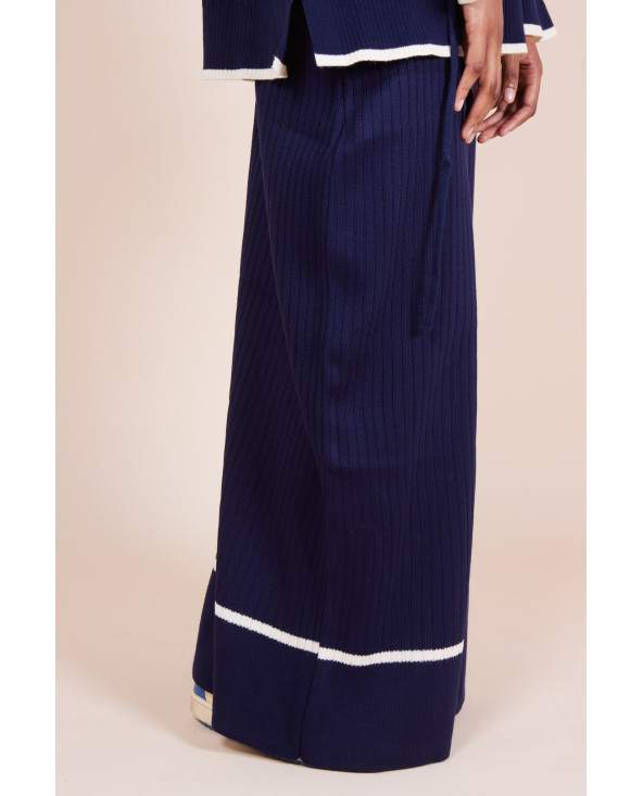 Ensemble jupe maille côtelée ceinture Bleu