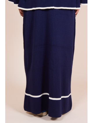 Ensemble jupe maille côtelée ceinture Bleu