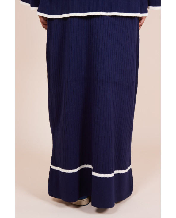 Ensemble jupe maille côtelée ceinture Bleu