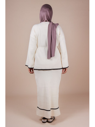 Ensemble jupe maille côtelée ceinture crème