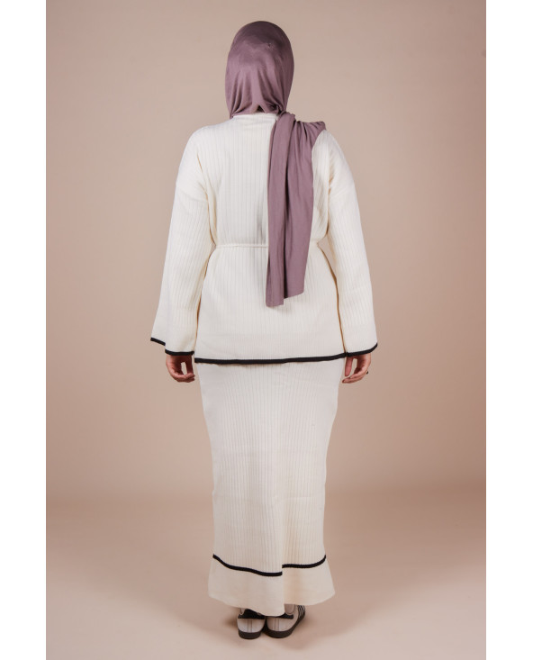 Ensemble jupe maille côtelée ceinture crème