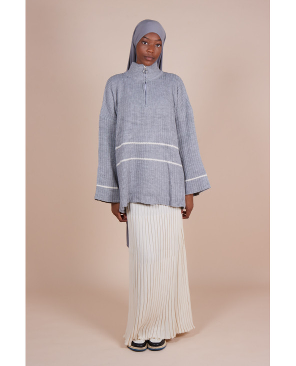 Pull Col zippé oversize Gris