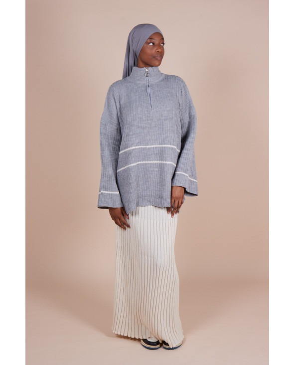 Pull Col zippé oversize Gris