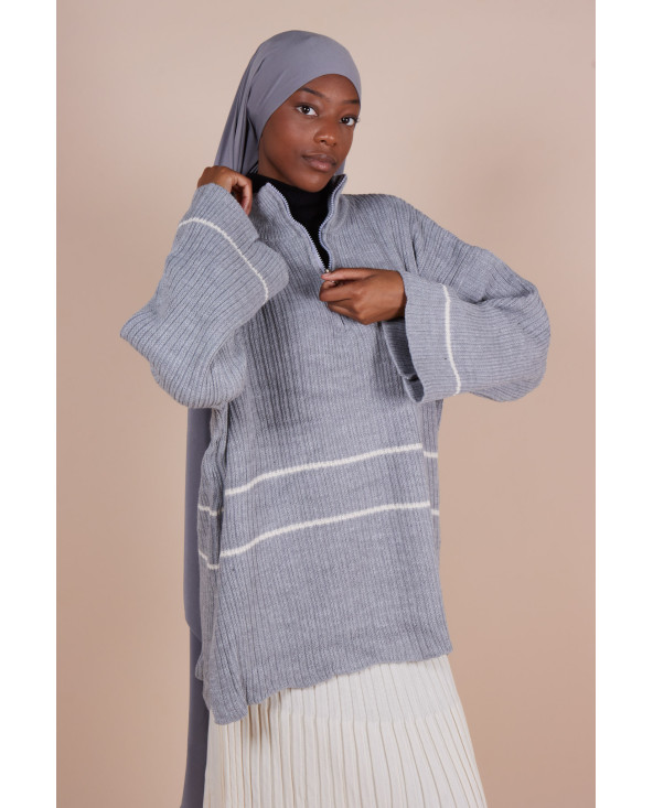 Pull Col zippé oversize Gris