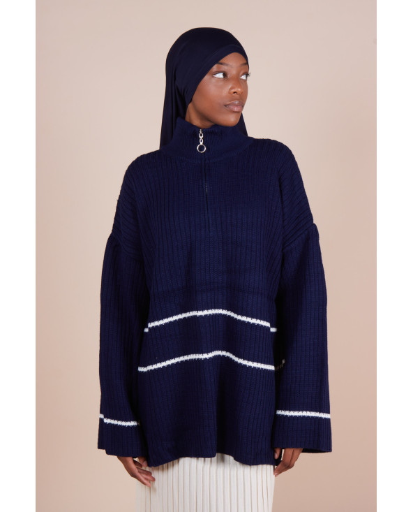 Pull Col zippé oversize Bleu