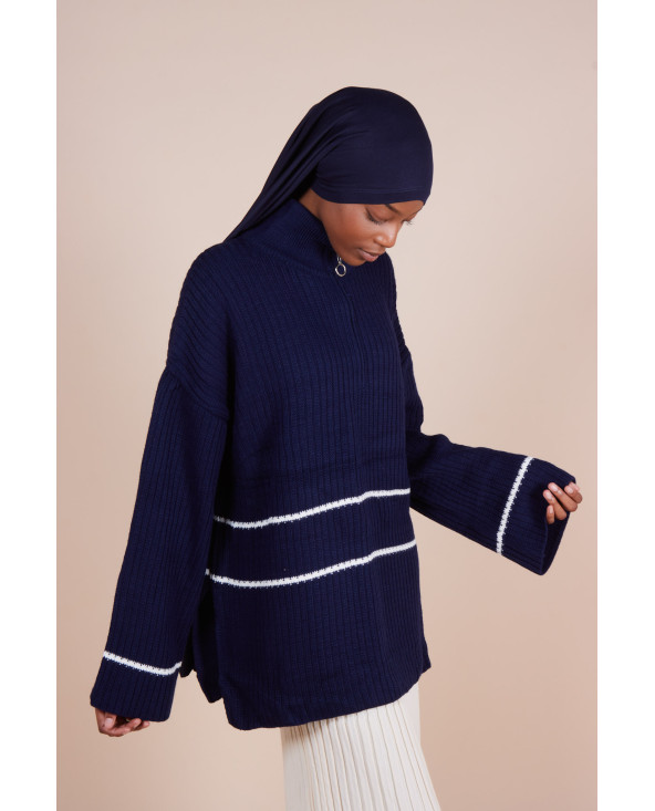 Pull Col zippé oversize Bleu