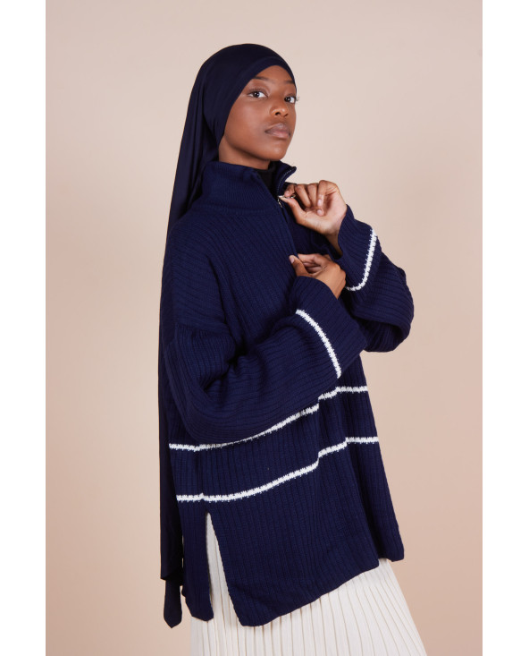 Pull Col zippé oversize Bleu