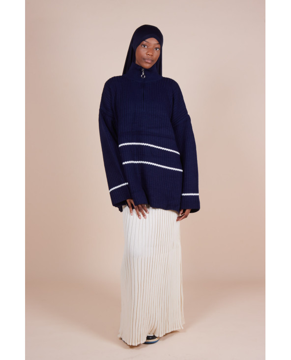 Pull Col zippé oversize Bleu