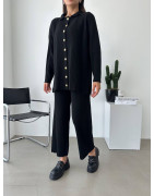 Ensemble long côtelé Noir boutons dorés