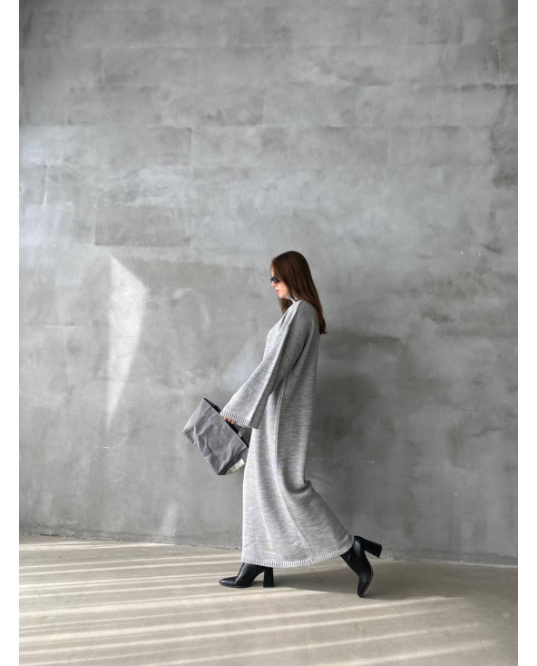 Robe mailles Longue Fluide Gris
