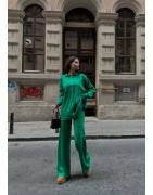 Ensemble long côtelé Vert boutons dorés