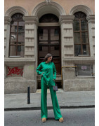 Ensemble long côtelé Vert boutons dorés