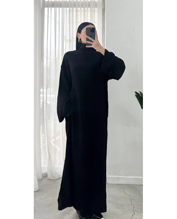 Robe maille Longue Fluide Noire