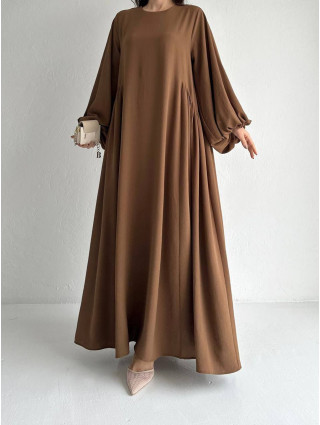 Robe manche ballon Marron
