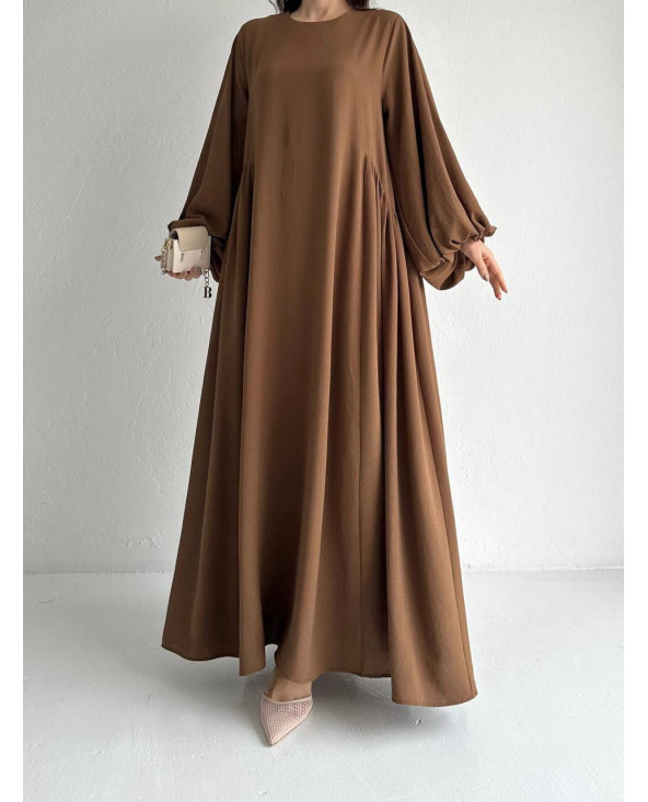 Robe manche ballon Marron