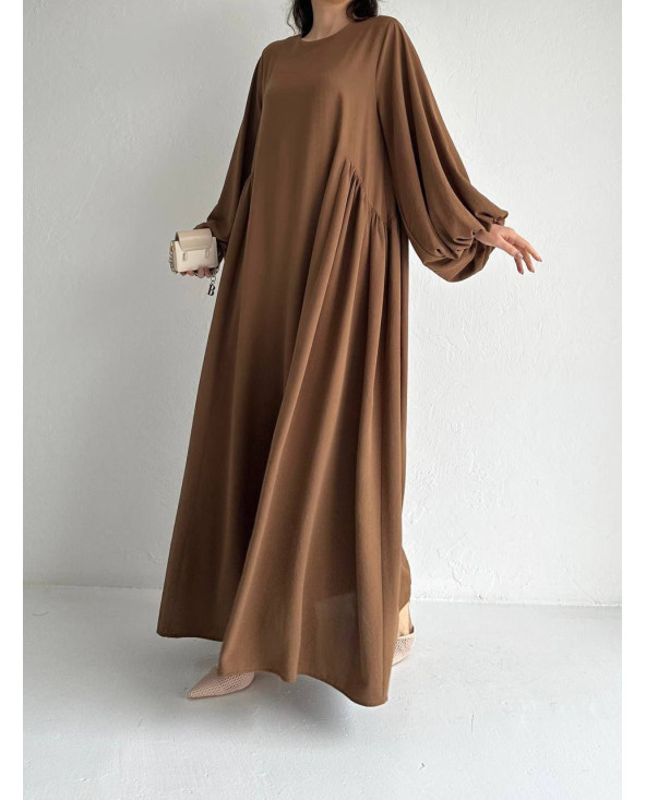 Robe manche ballon Marron