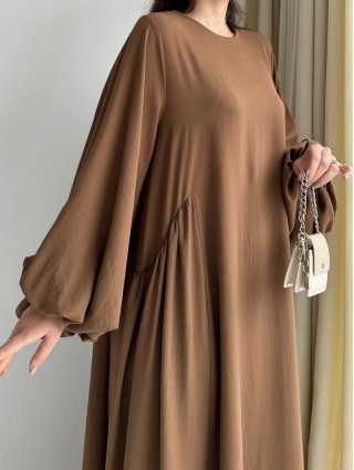 Robe manche ballon Marron