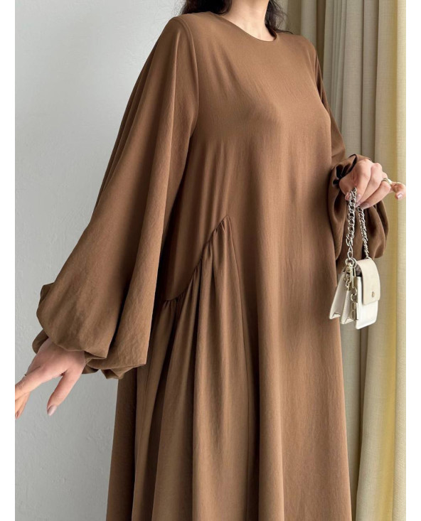 Robe manche ballon Marron