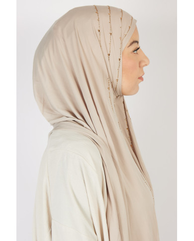 beige Hijab jersey strass profil