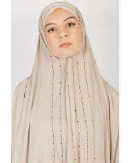 beige Hijab strass face