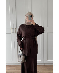 Ensemble jupe Lina marron foncé – Ensemble modest été long | Sanastyle