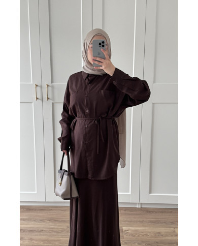 Ensemble lin marron cintré