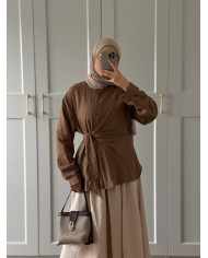 Chemise asymétrique en lin à nouer – Tissu léger | Sanastyle