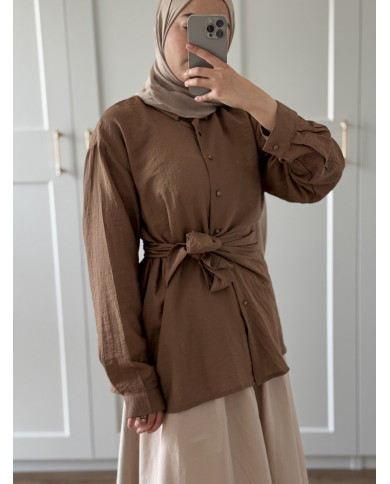 Chemise asymétrique à nouer lin 3